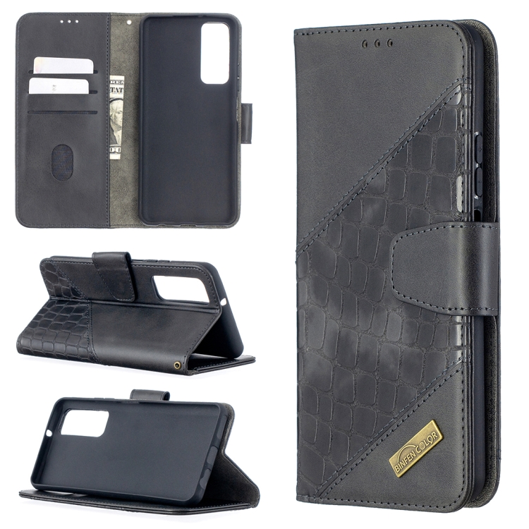 

For Huawei P smart 2021 / Y7a Matching Color Crocodile Texture Horizontal Flip PU Leather Case with Wallet & Holder & Card Slots(Black)