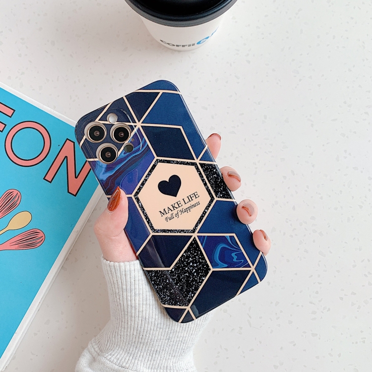 

Love Stitching Marble Pattern Shockproof Protective Case For iPhone 12 Pro(Blue)