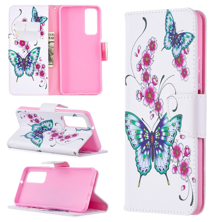 

For Huawei P smart 2021 / Y7a Colored Drawing Pattern Horizontal Flip Leather Case with Holder & Card Slots & Wallet(Two Butterflies)