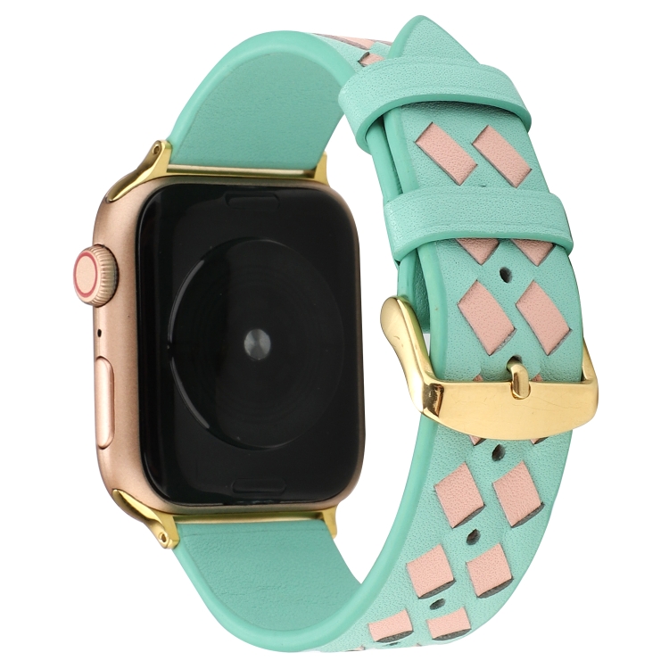 

For Apple Watch Series 5 & 4 40mm / 3 & 2 & 1 38mm Woven Pattern Genuine Leather Strap(Green Pink)