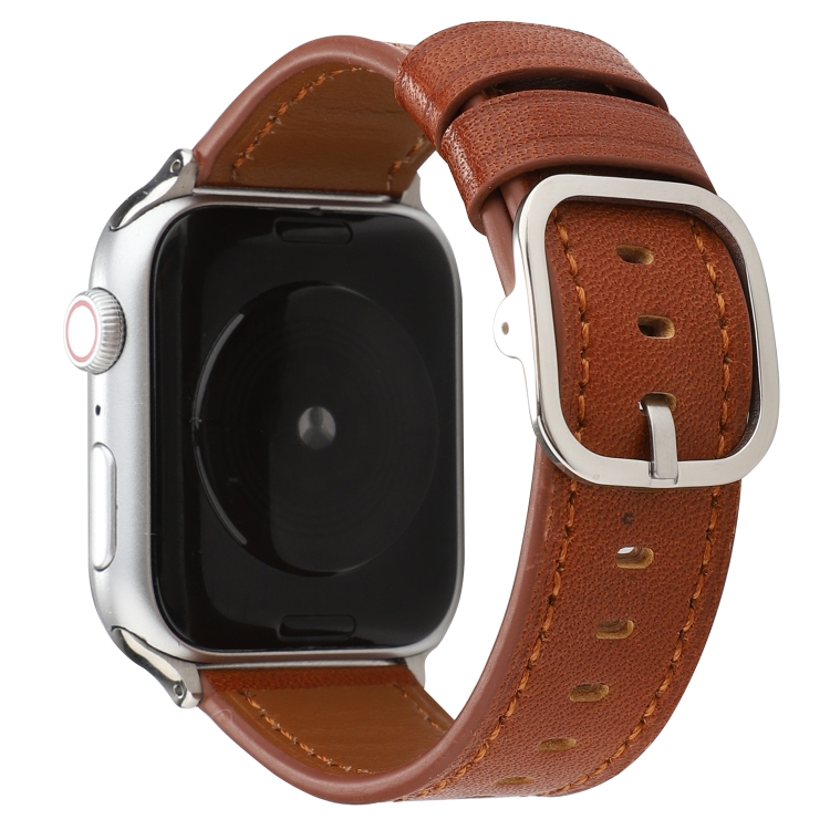 

For Apple Watch Series 5 & 4 40mm / 3 & 2 & 1 38mm Modern Style Buckle Genuine Leather Strap(Brown)