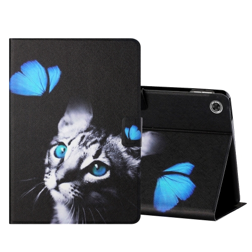 

For Lenovo Tab FHD M10 Plus X606F Colored Drawing Horizontal Flip Leather Case with Holder & Card Slots & Sleep / Wake-up Function(Butterfly Cat)