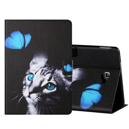 

For Samsung Galaxy Tab A 10.1 T580/T585 (2016) Colored Drawing Horizontal Flip Leather Case with Holder & Card Slots & Sleep / Wake-up Function(Butterfly Cat)