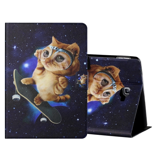 

For Samsung Galaxy Tab A 10.1 T580/T585 (2016) Colored Drawing Horizontal Flip Leather Case with Holder & Card Slots & Sleep / Wake-up Function(Skateboard Cat)