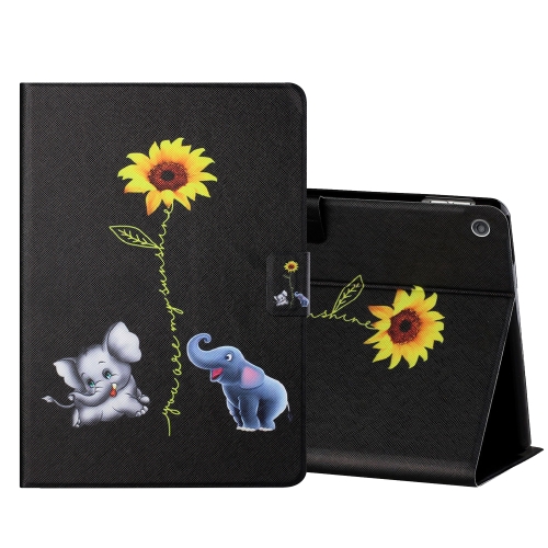 

For Amazon Kindle Fire HD10 2015 / 2017 / 2019 Colored Drawing Horizontal Flip Leather Case with Holder & Card Slots & Sleep / Wake-up Function(Elephant)