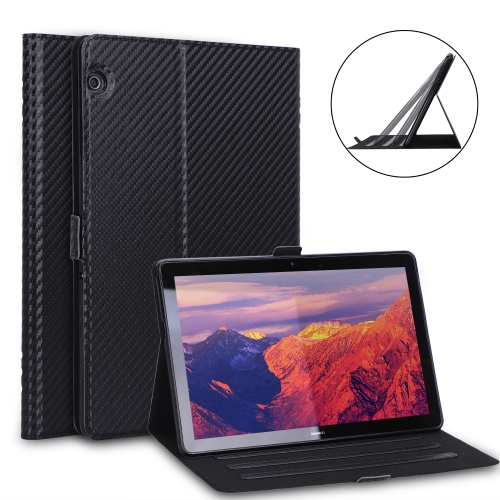 

For Huawei MediaPad T5 / Enjoy Tablet 10.1 2018 Ultra-thin Carbon Fiber Horizontal Flip PU Leather Tablet Case with 3-level Holder(Black)