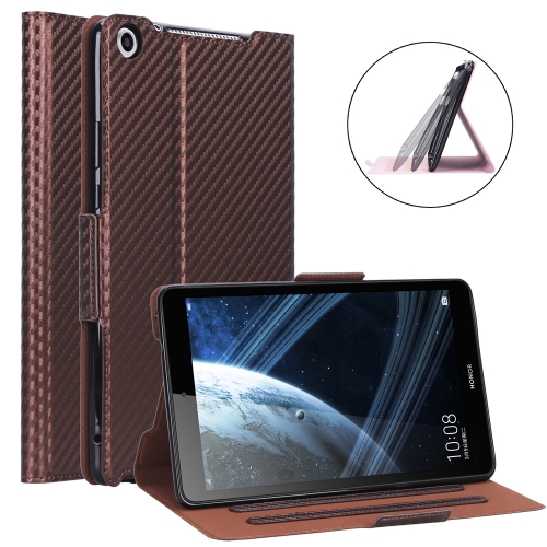 

For Huawei Honor Pad 5 / MediaPad M5 Lite 8 inch Ultra-thin Carbon Fiber Horizontal Flip PU Leather Tablet Case with 3-level Holder(Brown)