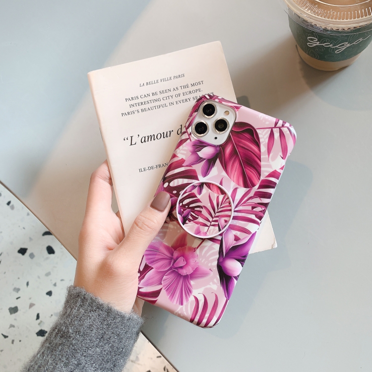 

Banana Flower Leaves Series Pattern Shockproof Protective Case with Holder For iPhone 11 Pro(A10)