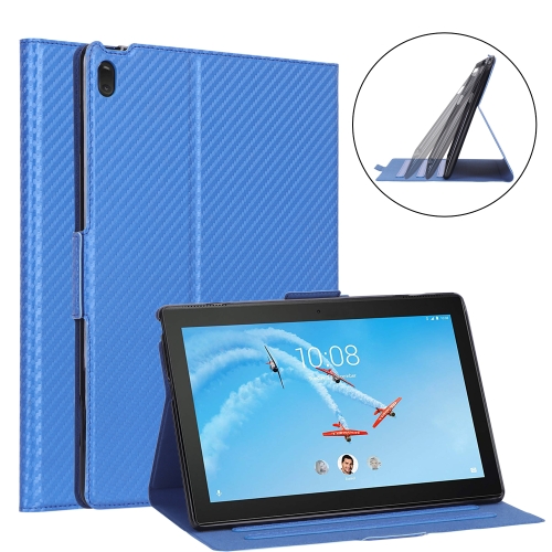 

For Lenovo Tab E10 TB-X104F Ultra-thin Carbon Fiber Horizontal Flip PU Leather Tablet Case with 3-level Holder & Sleep / Wake-up Function(Blue)