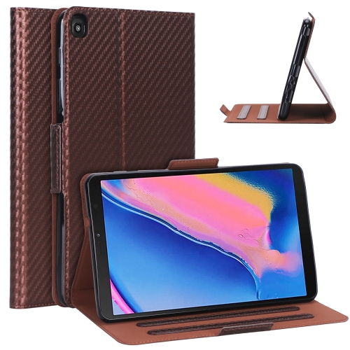 

For Samsung Galaxy Tab A 8.0 & S Pen(2019) Ultra-thin Carbon Fiber Horizontal Flip PU Leather Case with 3-level Holder(Brown)