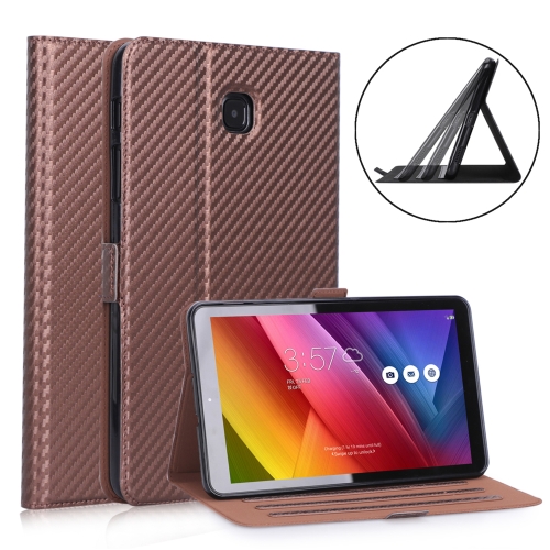 

For Samsung Galaxy Tab A 8.0 (2018) T387 Ultra-thin Carbon Fiber Horizontal Flip PU Leather Case with 3-level Holder(Brown)