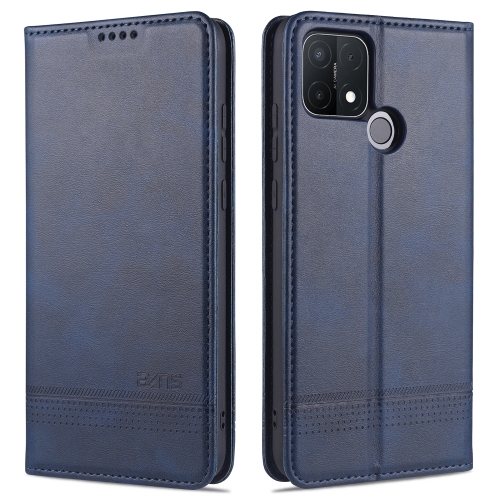 

For OPPO A15 AZNS Magnetic Calf Texture Horizontal Flip Leather Case with Card Slots & Holder & Wallet(Dark Blue)