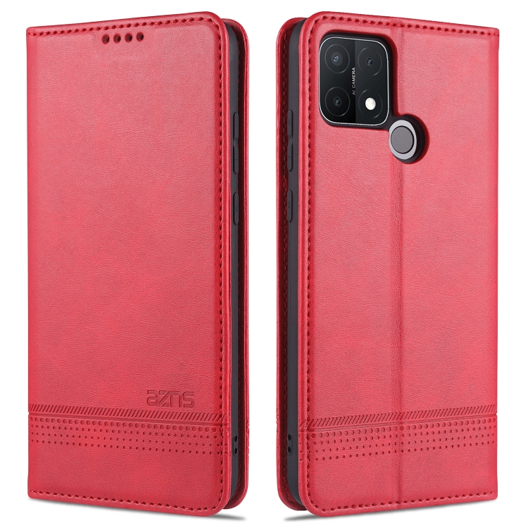 

For OPPO A15 AZNS Magnetic Calf Texture Horizontal Flip Leather Case with Card Slots & Holder & Wallet(Red)