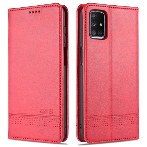 

For Samsung Galaxy M51 (Side Fingerprint) AZNS Magnetic Calf Texture Horizontal Flip Leather Case with Card Slots & Holder & Wallet(Red)
