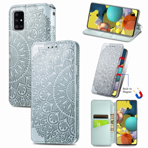 

For Samsung Galaxy A51 5G Blooming Mandala Embossed Pattern Magnetic Horizontal Flip Leather Case with Holder & Card Slots & Wallet(Grey)
