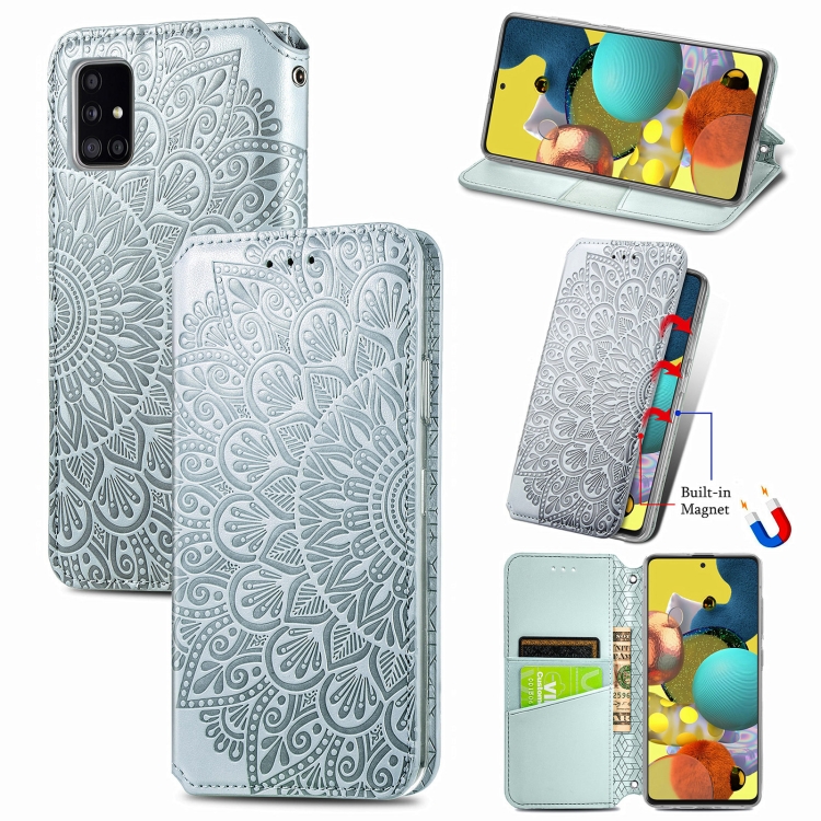 

For Samsung Galaxy A71 5G Blooming Mandala Embossed Pattern Magnetic Horizontal Flip Leather Case with Holder & Card Slots & Wallet(Grey)