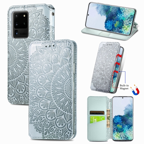 

For Samsung Galaxy S20 Ultra Blooming Mandala Embossed Pattern Magnetic Horizontal Flip Leather Case with Holder & Card Slots & Wallet(Grey)