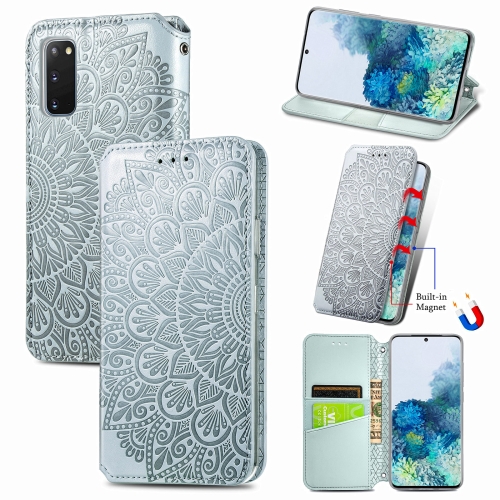 

For Samsung Galaxy S20 Blooming Mandala Embossed Pattern Magnetic Horizontal Flip Leather Case with Holder & Card Slots & Wallet(Grey)