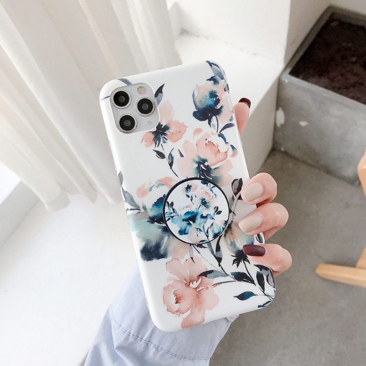 

Double-sided Film IMD Shockproof TPU Protective Case with Holder For iPhone 11 Pro Max(Pink Begonia)