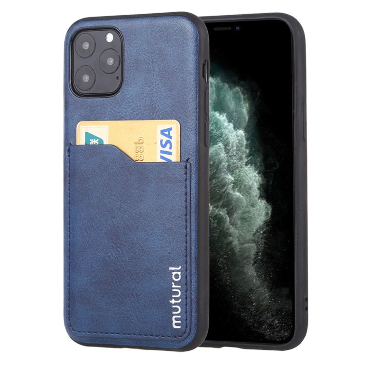 

For iPhone 11 Pro Mutural Concise Series All-inclusive TPU + PU + PC Case with Card Slots(Blue)