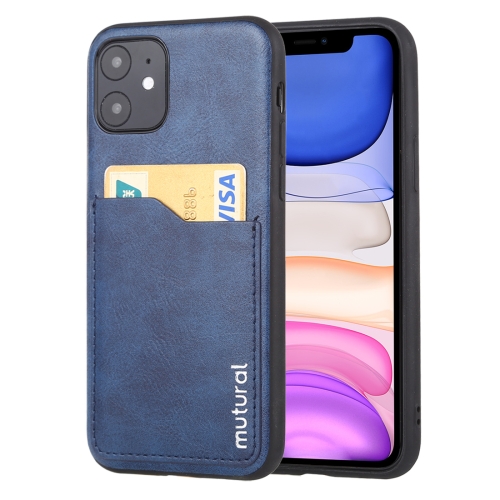 

For iPhone 11 Mutural Concise Series All-inclusive TPU + PU + PC Case with Card Slots(Blue)