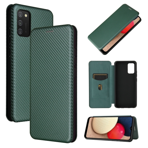 

For Samsung Galaxy A02s Carbon Fiber Texture Magnetic Horizontal Flip TPU + PC + PU Leather Case with Card Slot(Green)