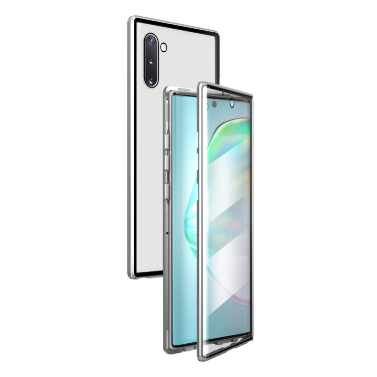 

For Samsung Galaxy Note10 Magnetic Metal Frame Double-sided Tempered Glass Case(Silver)