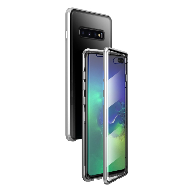 

For Samsung Galaxy S10+ Magnetic Metal Frame Double-sided Tempered Glass Case(Silver)