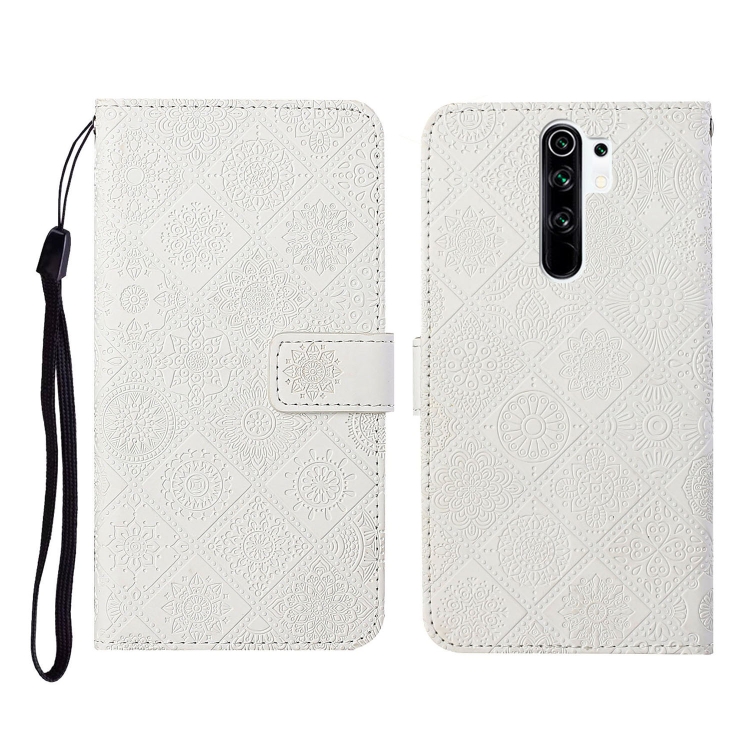 

For Xiaomi Redmi 9 Ethnic Style Embossed Pattern Horizontal Flip Leather Case with Holder & Card Slots & Wallet & Lanyard(White)