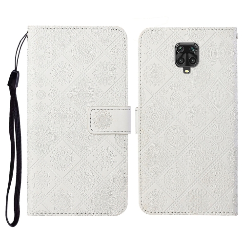 

For Xiaomi Redmi Note 9 Pro Ethnic Style Embossed Pattern Horizontal Flip Leather Case with Holder & Card Slots & Wallet & Lanyard(White)