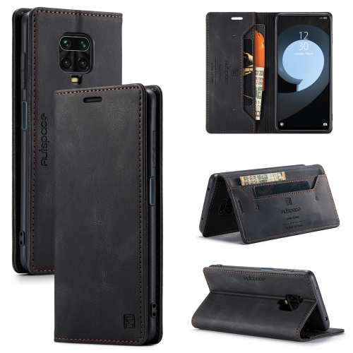 

For Xiaomi Redmi Note 9s AutSpace A01 Retro Skin-feel Crazy Horse Texture Horizontal Flip Leather Case with Holder & Card Slots & Wallet & RFID(Black)