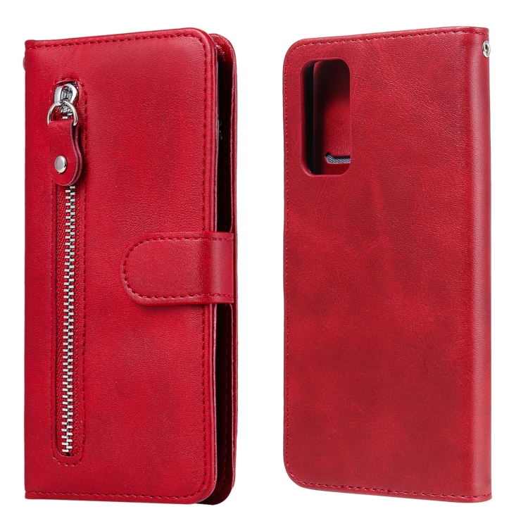 

For Samsung Galaxy S20 FE Fashion Calf Texture Zipper Horizontal Flip Leather Case with Stand & Card Slots & Wallet Function(Red)