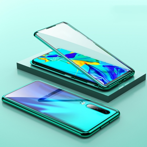 

For Huawei P30 Magnetic Metal Frame Double-sided Tempered Glass Case(Green)