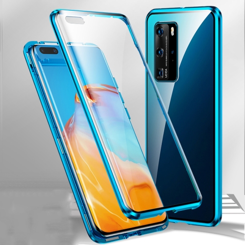 

For Huawei P40 Pro Magnetic Metal Frame Double-sided Tempered Glass Case(Dark Blue)