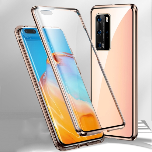 

For Huawei P40 Pro+ Magnetic Metal Frame Double-sided Tempered Glass Case(Gold)