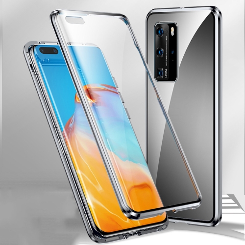 

For Huawei P40 Pro+ Magnetic Metal Frame Double-sided Tempered Glass Case(Silver)