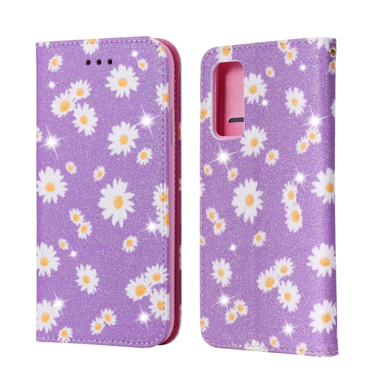 

For Samsung Galaxy S20 FE Glittering Daisy Magnetic Horizontal Flip Leather Case with Holder & Card Slots & Photo Frame(Purple)
