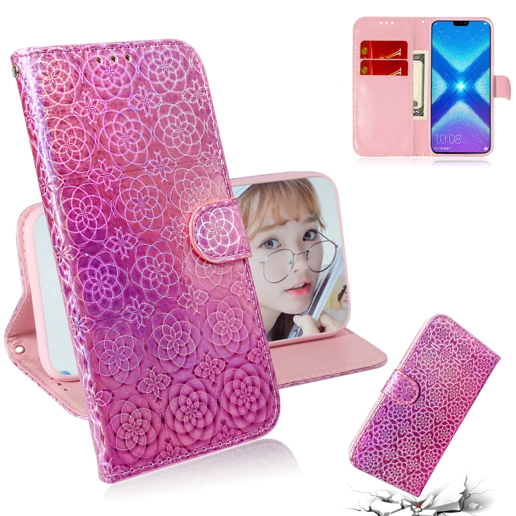 

For Huawei Honor 8X Solid Color Colorful Magnetic Buckle Horizontal Flip PU Leather Case with Holder & Card Slots & Wallet & Lanyard(Pink)