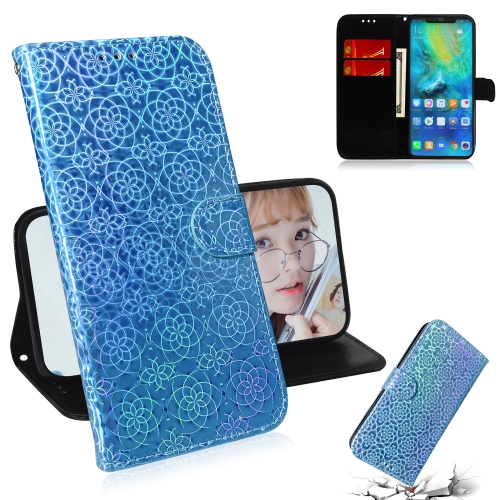 

For Huawei Mate 20 Pro Solid Color Colorful Magnetic Buckle Horizontal Flip PU Leather Case with Holder & Card Slots & Wallet & Lanyard(Blue)