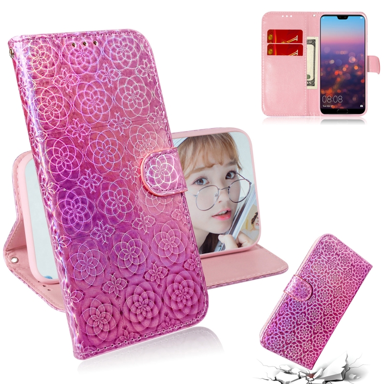 

For Huawei P20 Solid Color Colorful Magnetic Buckle Horizontal Flip PU Leather Case with Holder & Card Slots & Wallet & Lanyard(Pink)