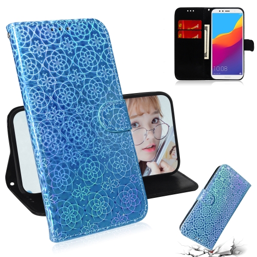 

For Huawei Y6 2018 / Honor 7A Solid Color Colorful Magnetic Buckle Horizontal Flip PU Leather Case with Holder & Card Slots & Wallet & Lanyard(Blue)