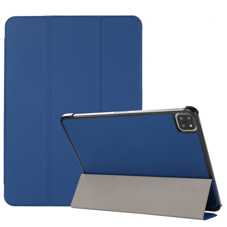 

3-folding Skin Texture Horizontal Flip TPU + PU Leather Case with Holder For iPad Air (2020) 10.9 (Navy Blue)
