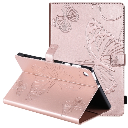 

For Lenovo Tab M10 Plus TB-X606F Pressed Printing Butterfly Pattern Horizontal Flip Leather Case with Holder & Card Slots & Wallet & Sleep / Wake-up Function (Rose Gold)