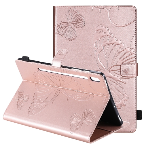 

For Samsung Galaxy Tab S6 T860 Pressed Printing Butterfly Pattern Horizontal Flip Leather Case with Holder & Card Slots & Wallet & Sleep / Wake-up Function (Rose Gold)
