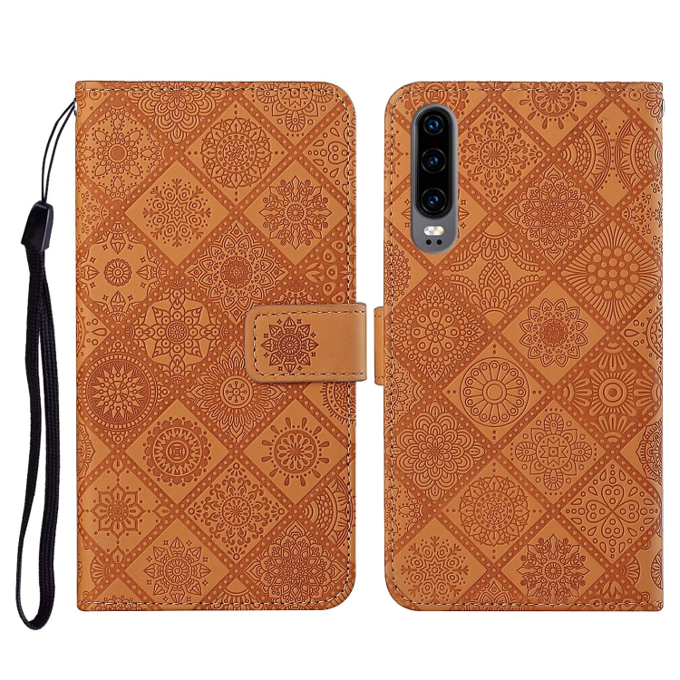 

For Huawei P30 Ethnic Style Embossed Pattern Horizontal Flip Leather Case with Holder & Card Slots & Wallet & Lanyard(Brown)