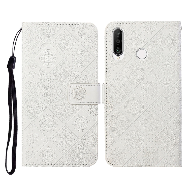 

For Huawei P30 lite Ethnic Style Embossed Pattern Horizontal Flip Leather Case with Holder & Card Slots & Wallet & Lanyard(White)