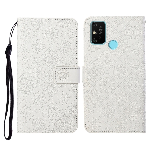 

For Huawei Honor 9A Ethnic Style Embossed Pattern Horizontal Flip Leather Case with Holder & Card Slots & Wallet & Lanyard(White)