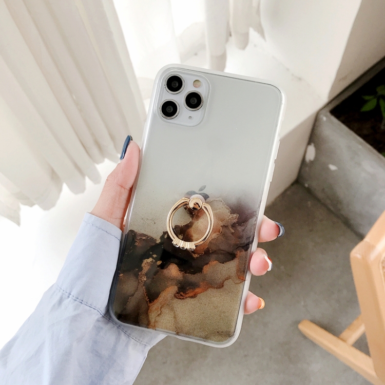 

Double-sided Film IMD Shockproof TPU Protective Case with Ring Holder For iPhone 11 Pro Max(Gold)