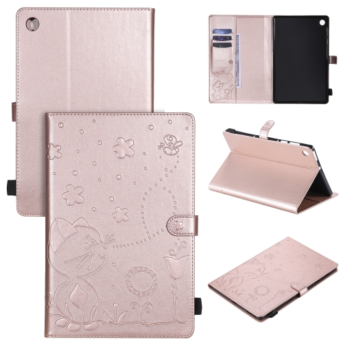 

For Lenovo Tab M10 Plus TB-X606F Cat Bee Embossing Pattern Shockproof Table PC Protective Horizontal Flip Leather Case with Holder & Card Slots & Wallet & Pen Slot & Wake-up / Sleep Function(Rose Gold)