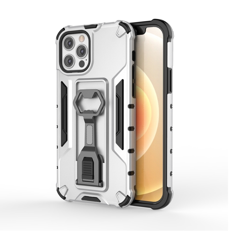 

Peacock Style PC + TPU Protective Case with Bottle Opener For iPhone 12 / 12 Pro(Silver)